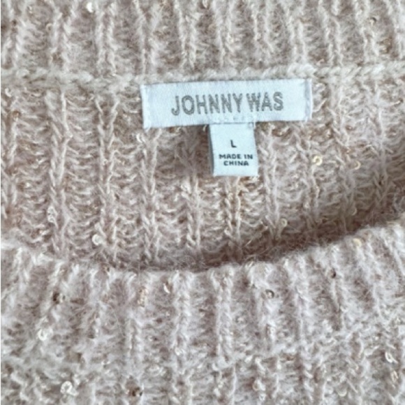 Johnny Was Pink Blush Sequin Alpaca Wool Cozy Sweater Crew Neck Sz Large Office - Picture 8 of 12
